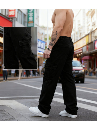 Jean taille large urbain – Jean délavé à poches multiples