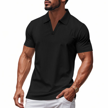 Polo de punto waffle para hombre – Casual de verano con cuello de pico y manga corta