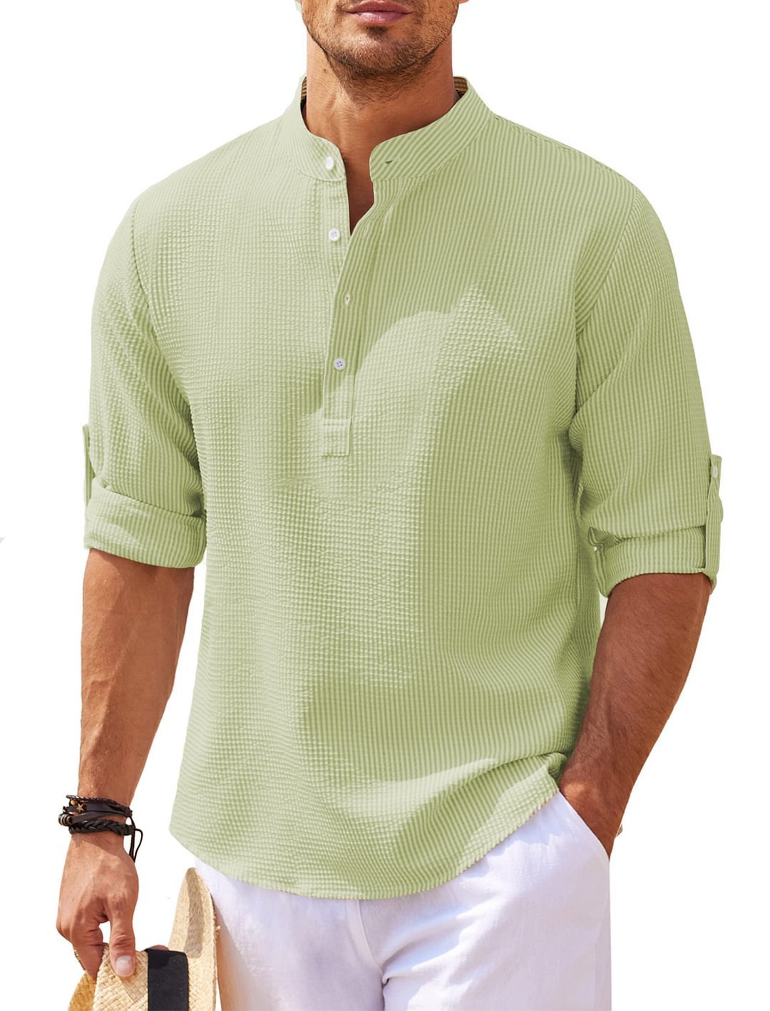 Chemise homme à col montant et manches longues – Pull décontracté coupe ample
