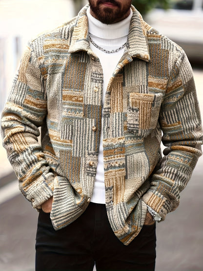 Veste polaire géométrique rétro pour homme – Surchemise boutonnée vintage