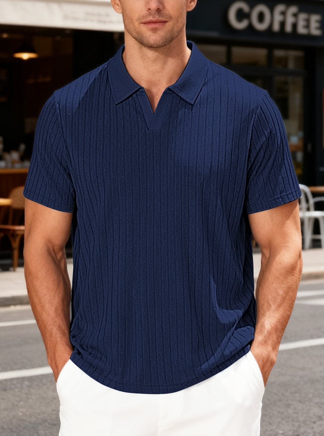 Men’s Jacquard Striped Shirt – Textured Lapel Summer Fit