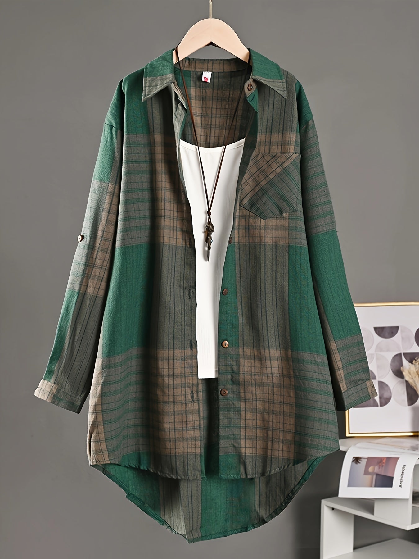 Women’s Vintage Plaid Shirt – Loose Button-Up All-Season Top