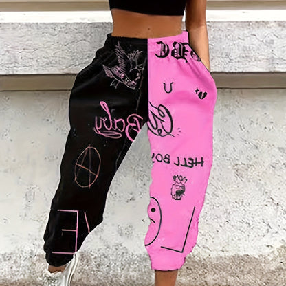 Women’s Color-Block Jogger Pants – Loose-Fit Casual Streetwear