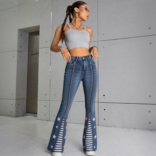 Women’s High-Waisted Star Flare Jeans – Curve-Enhancing Bell Bottoms