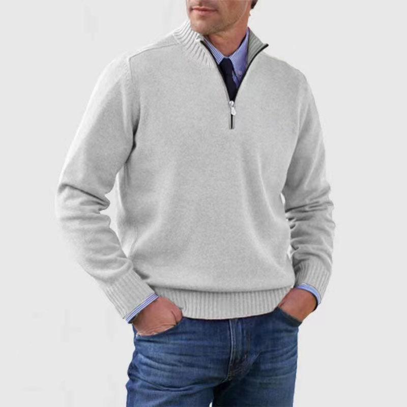 Loom & Soul™ Men’s Stand Collar Sweater – Slim-Fit Winter Knit Pullover with Zipper Neck