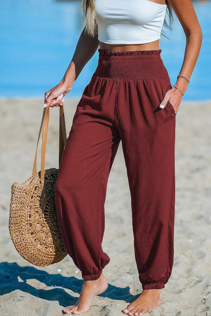 Women’s Ankle-Tie Pants – High Waist Beach Casual Fit