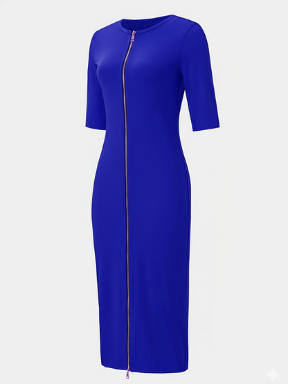 Boat Neck Bodycon Midi Dress – Elegant Slim Fit Short Sleeve Dress