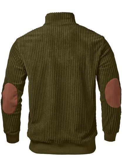 Men’s Stand Collar Half-Zip Pullover – Warm Ribbed Retro Sweatshirt