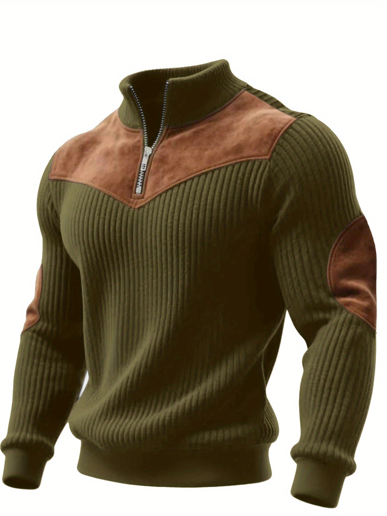 Men’s Stand Collar Half-Zip Pullover – Warm Ribbed Retro Sweatshirt