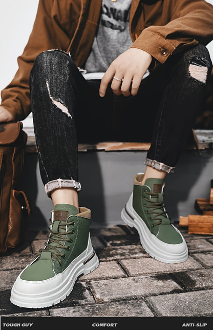 Men’s Green & White High-Top Sneakers – Lace-Up Streetwear Boots