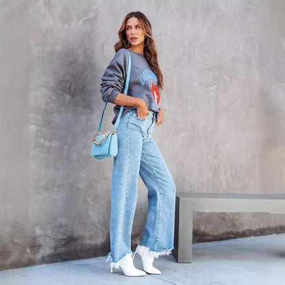 Loom & Soul Women’s Fashion Casual Tassel Trousers – European & American Style Denim Pants with Fringe Detail