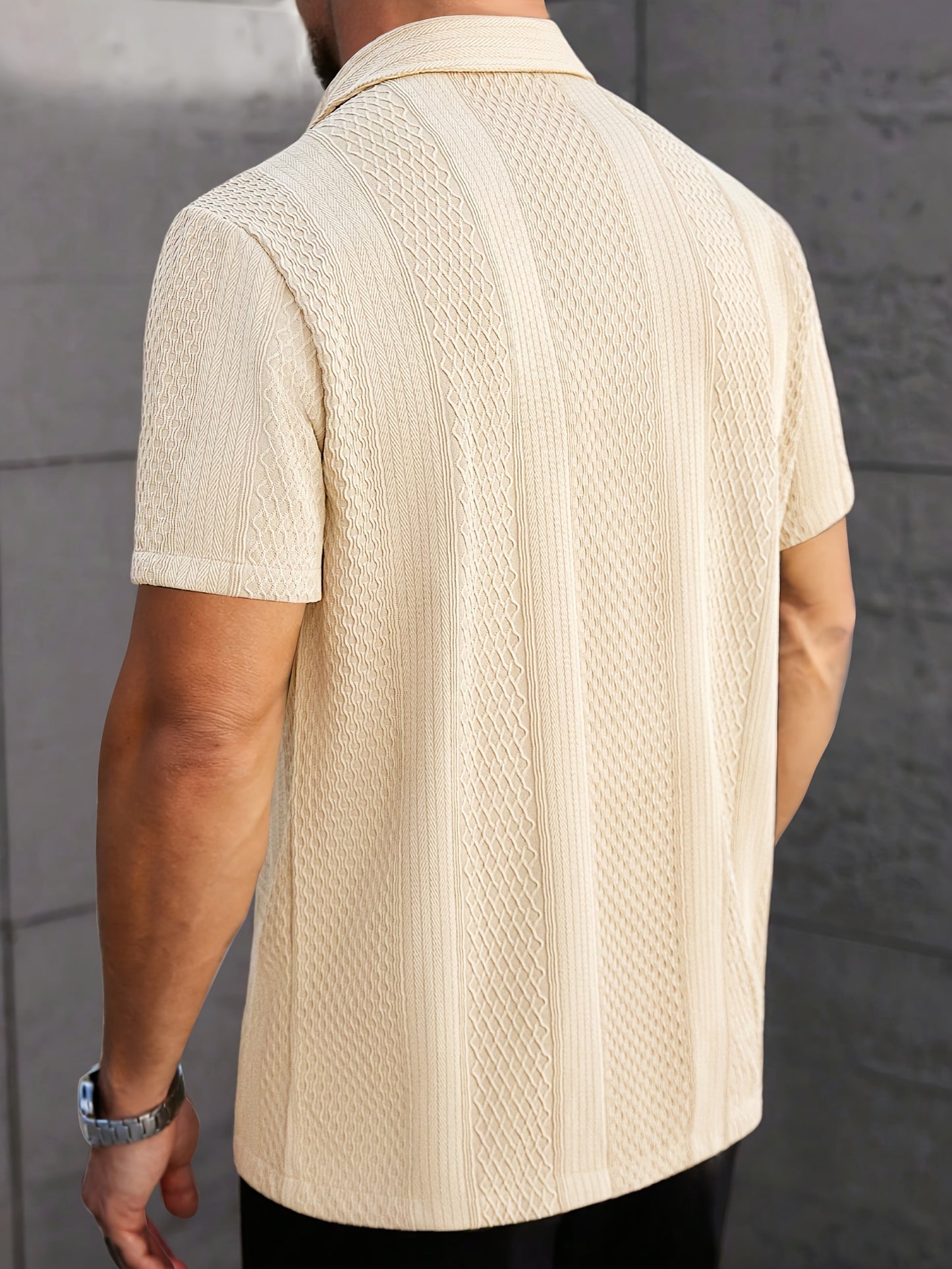 Men’s Jacquard Knit Short Sleeve Shirt – Relaxed Summer Button-Up