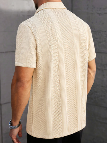 Men’s Jacquard Knit Short Sleeve Shirt – Relaxed Summer Button-Up