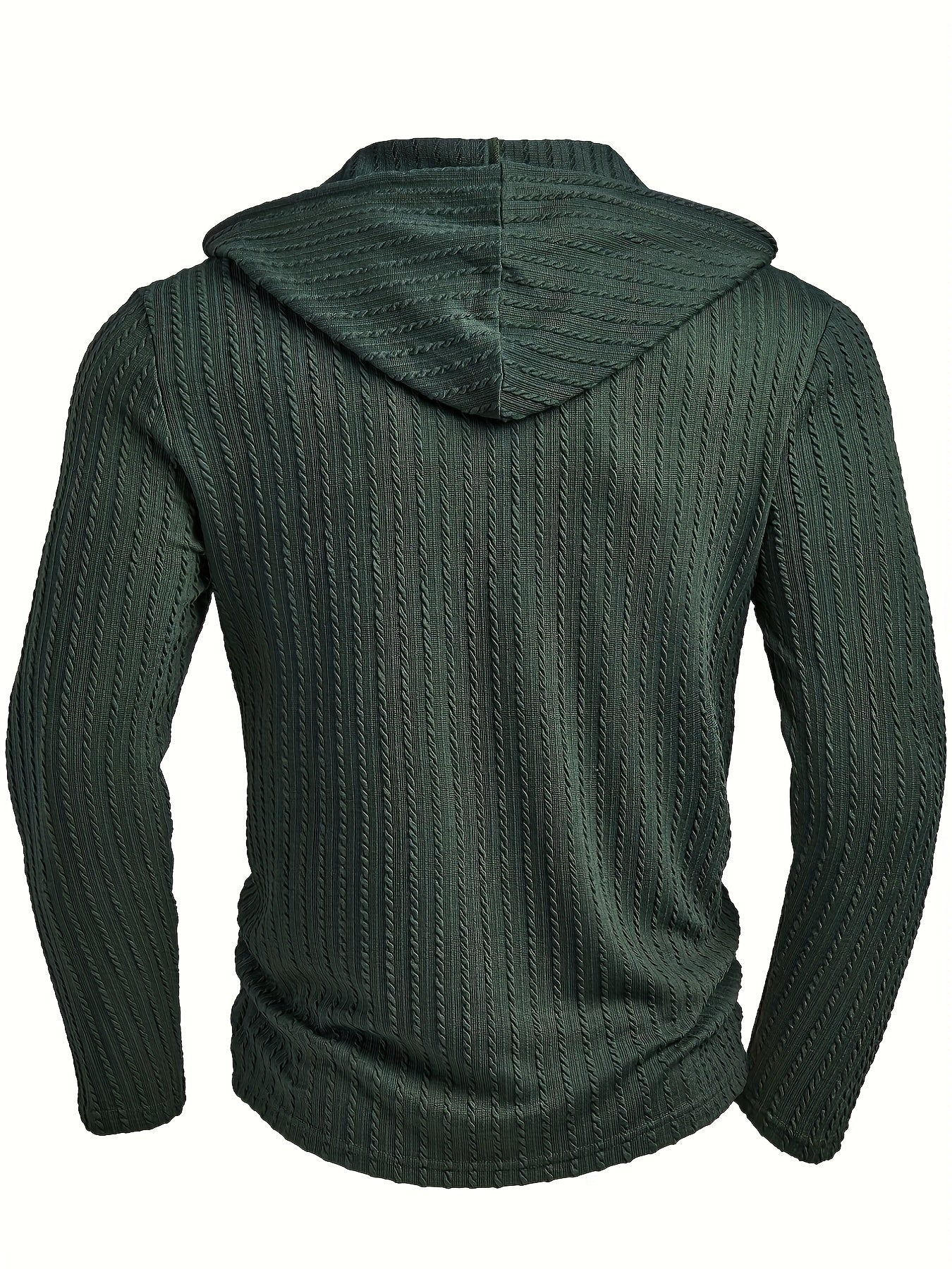Camisa Henley con capucha para hombre – Sudadera texturizada informal de manga larga con cordón