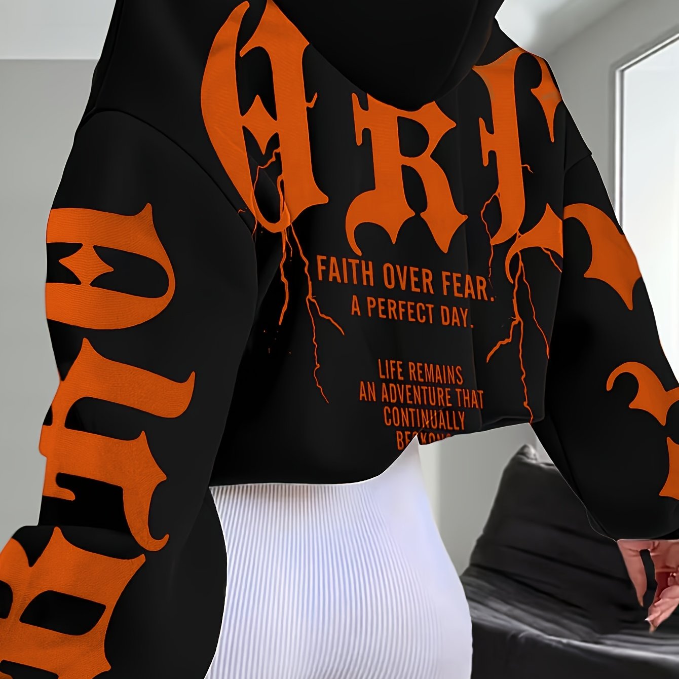 Faith Over Fear Hoodie – Black & Pink Gothic Lettering Loose Fit Sweatshirt