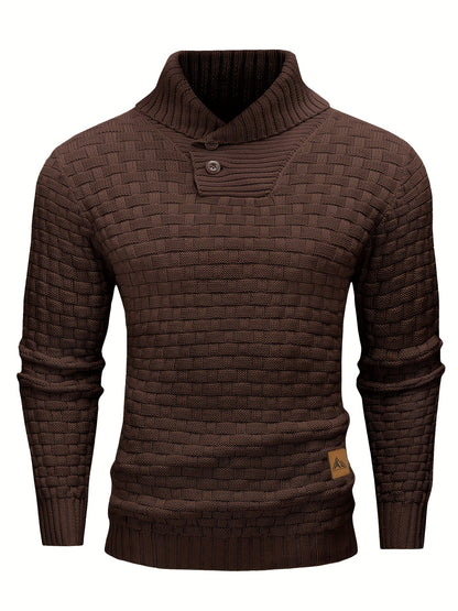 Men’s Waffle Knit Sweater – High Stretch Pullover with Lapel Collar