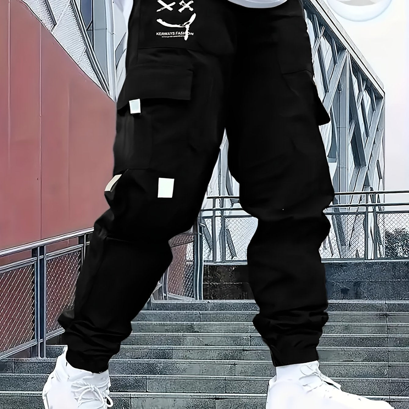 Men’s Joyful Face Work Overalls – Loose Multi-Pocket Cargo Pants