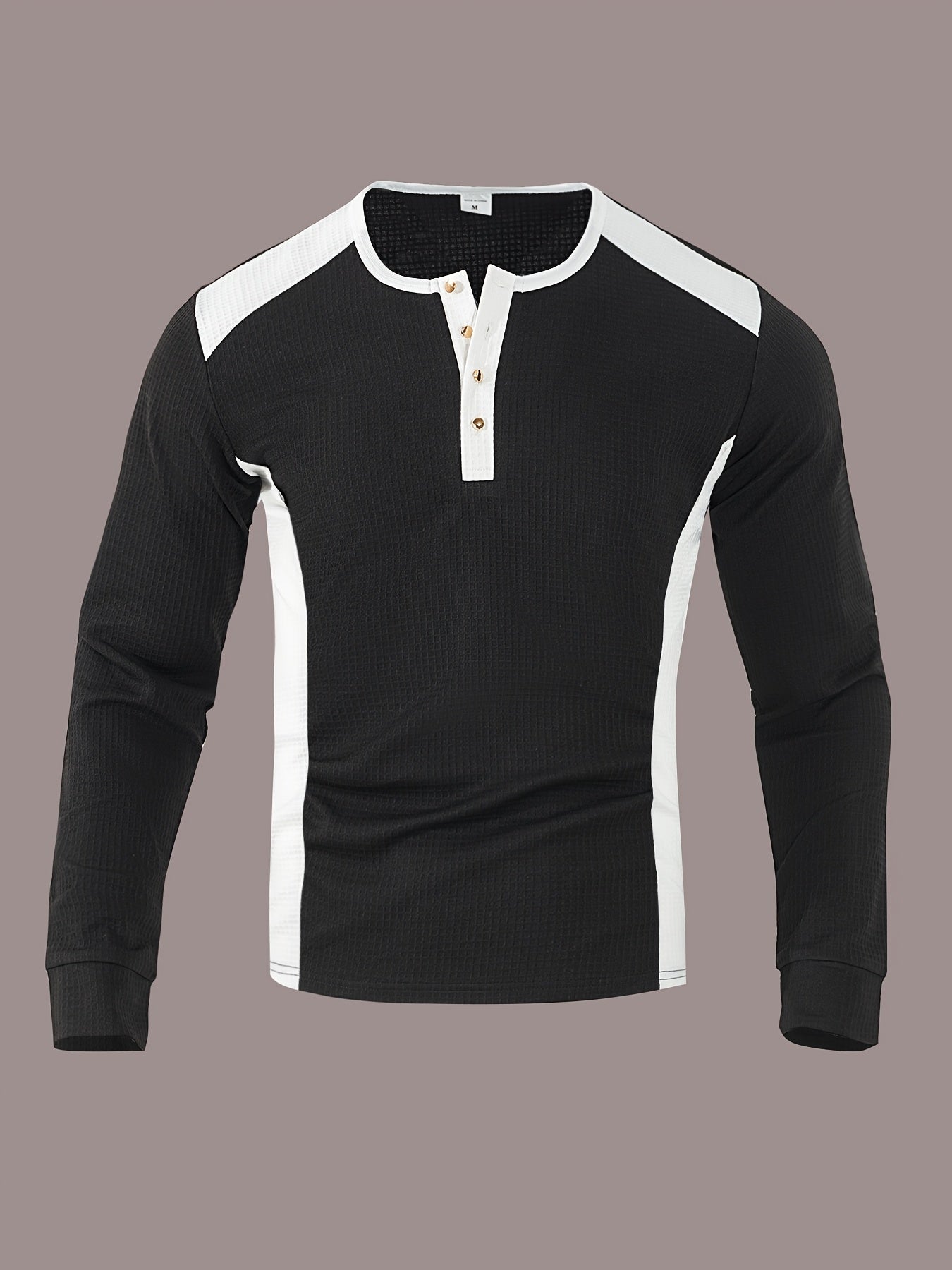 Men’s Waffle Henley Shirt – White & Black All-Season Button Top