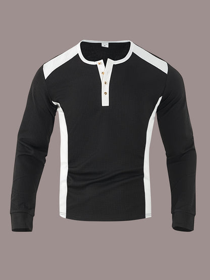 Men’s Waffle Henley Shirt – White & Black All-Season Button Top
