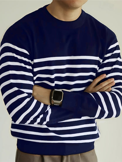 Pull en maille rayé pour homme – Col rond décontracté style streetwear
