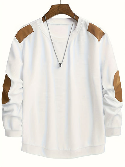 Men’s Waffle Knit Sweatshirt – Color Block Crewneck Casual Pullover