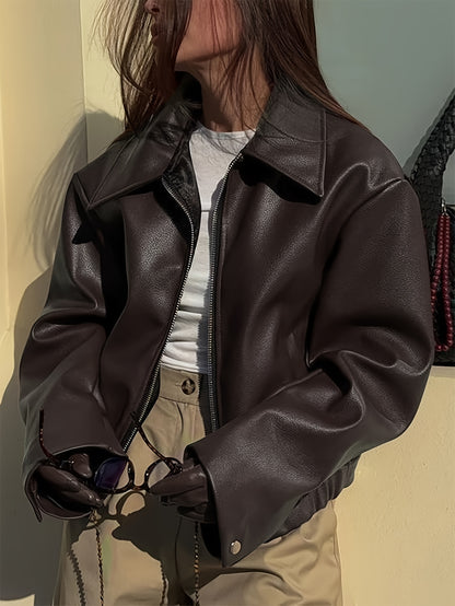 Women’s Retro Motorcycle Jacket – Classic Lapel All-Season Casual Coat