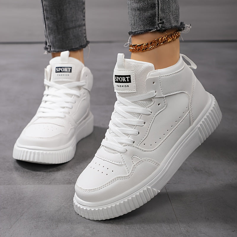 Women’s Mid-Top Patchwork Sneakers – Street Style Lace-Up