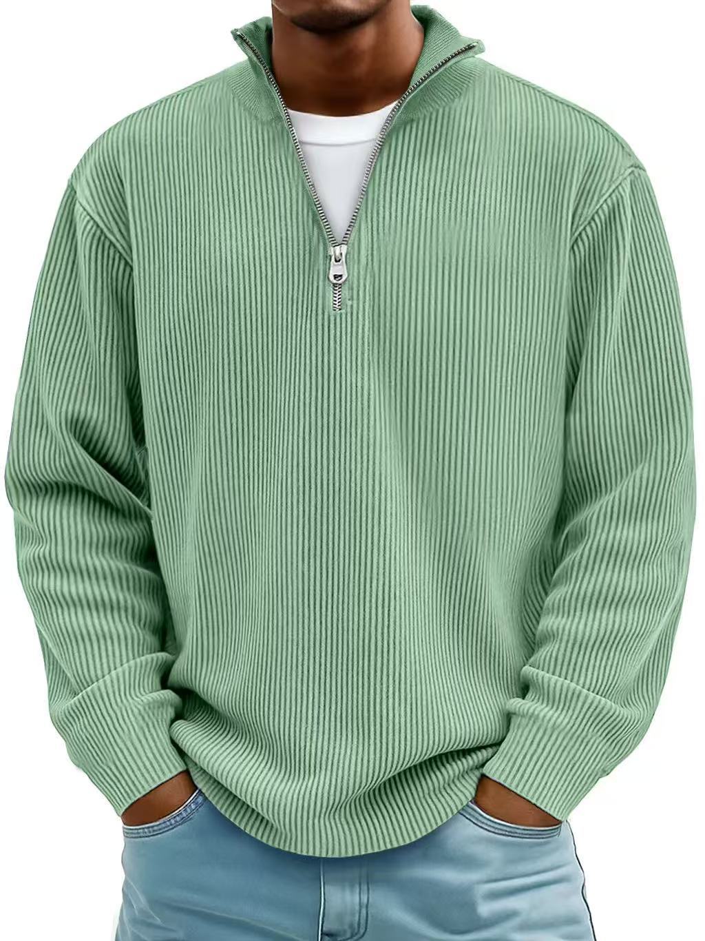 Men’s Corduroy Zip Stand Collar Sweatshirt – Casual Long Sleeve Top