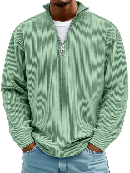 Men’s Corduroy Zip Stand Collar Sweatshirt – Casual Long Sleeve Top