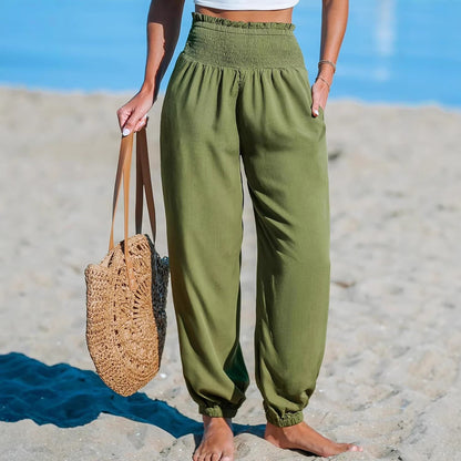 Women’s Ankle-Tie Pants – High Waist Beach Casual Fit