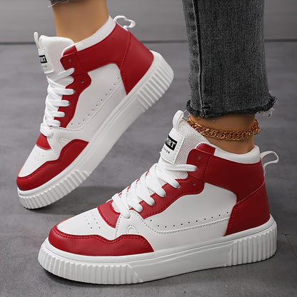 Women’s Mid-Top Patchwork Sneakers – Street Style Lace-Up