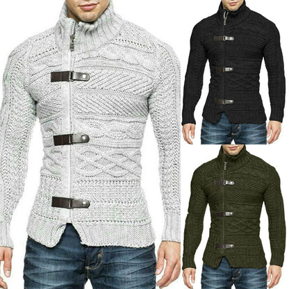 Cardigan col roulé pour homme – Coupe ajustée tricot automne-hiver