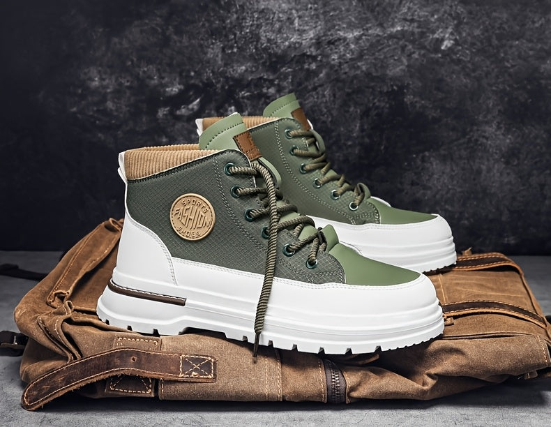 Men’s Green & White High-Top Sneakers – Lace-Up Streetwear Boots