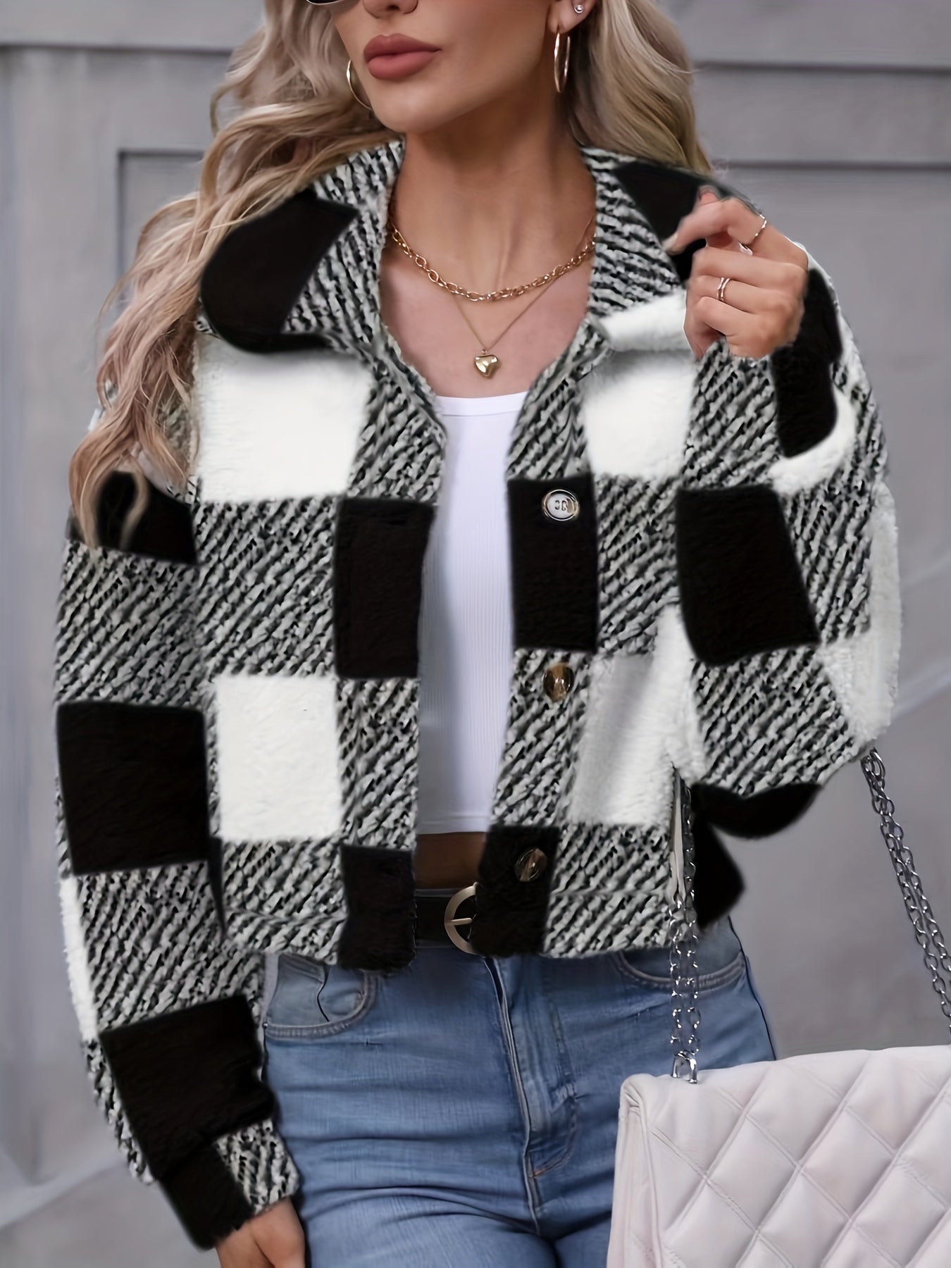 Women’s Plaid Teddy Coat – Button-Up Warm Checkered Fall/Winter Outerwear
