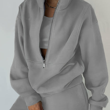 Plus Size Women’s Fleece Set – Zip-Up Hoodie & Pants Streetwear Outfit
