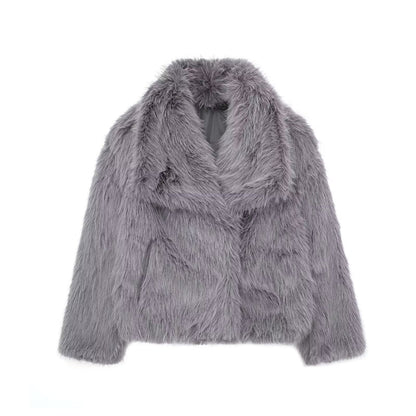Loom & Soul™ Fluffy Lapel Plush Coat – Women’s Warm Winter Jacket for Effortless Chic Comfort
