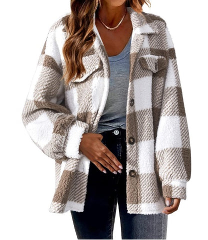 Loom & Soul Women’s Lamb Fleece Jacket – Soft Button-Up Sherpa Coat for Cozy Winter Warmth