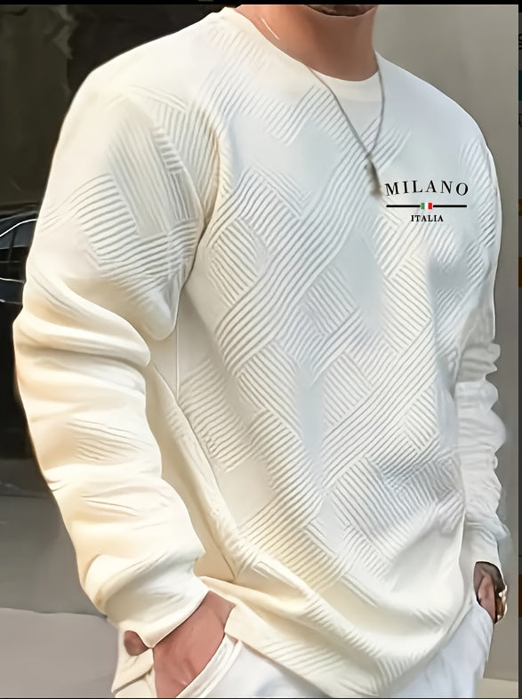 Sweat-shirt ras du cou jacquard homme – Pull décontracté à manches longues motifs géométriques