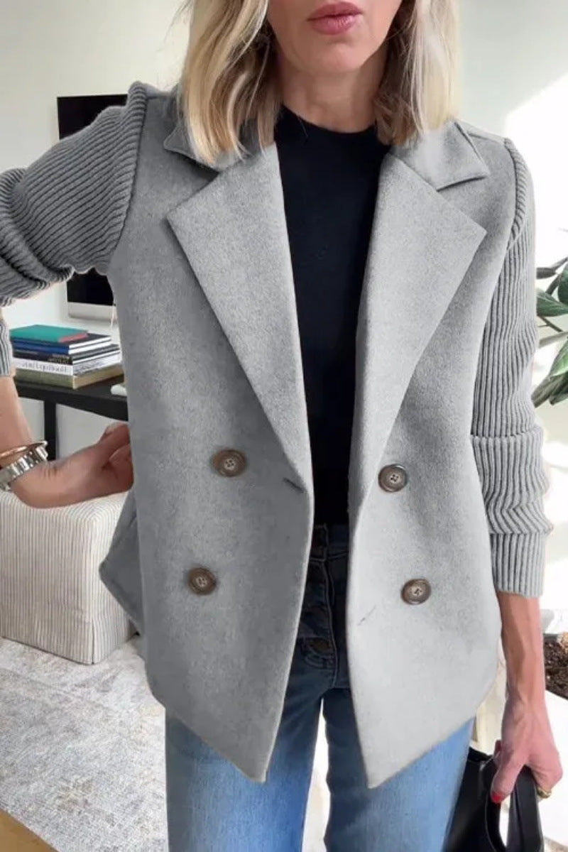 Chaqueta de Solapa Cruzada para Mujer – Abrigo con Mangas Tejidas Empalmadas