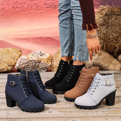 Botines de tacón alto para mujer - Tacón de bloque, elegantes, sin cordones