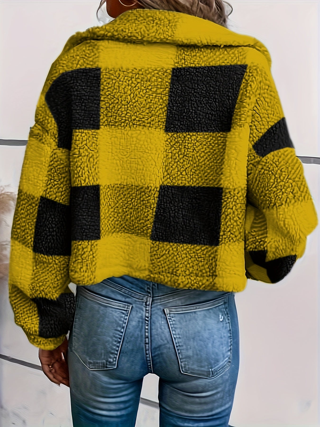 Women’s Plaid Teddy Coat – Warm Button-Up Long Sleeve Winter Outerwear