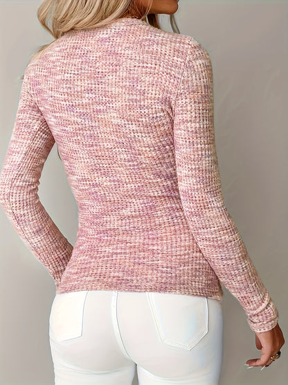 Women’s Soft Beige Long Sleeve T-Shirt – Crew Neck Casual Pocket Top