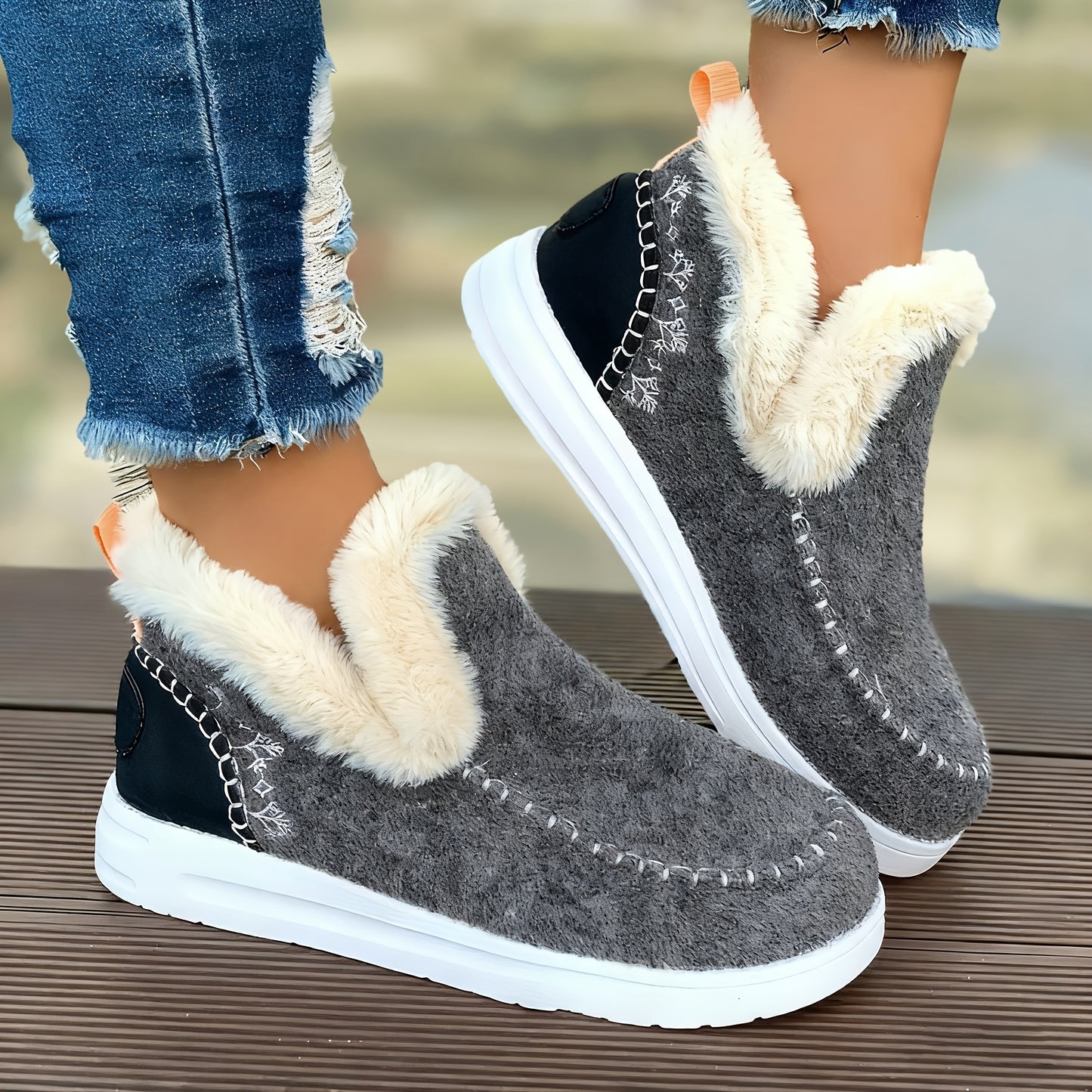 Women’s Fleece Ankle Boots – Slip-On Warm Winter Comfort