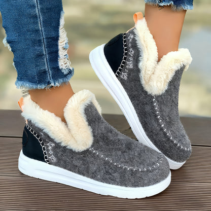 Women’s Fleece Ankle Boots – Slip-On Warm Winter Comfort