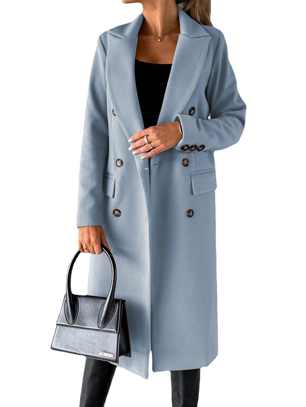 Loom & Soul™ Double-Breasted Lapel Coat – Women’s Slim Long Winter Jacket for Effortless Street Chic