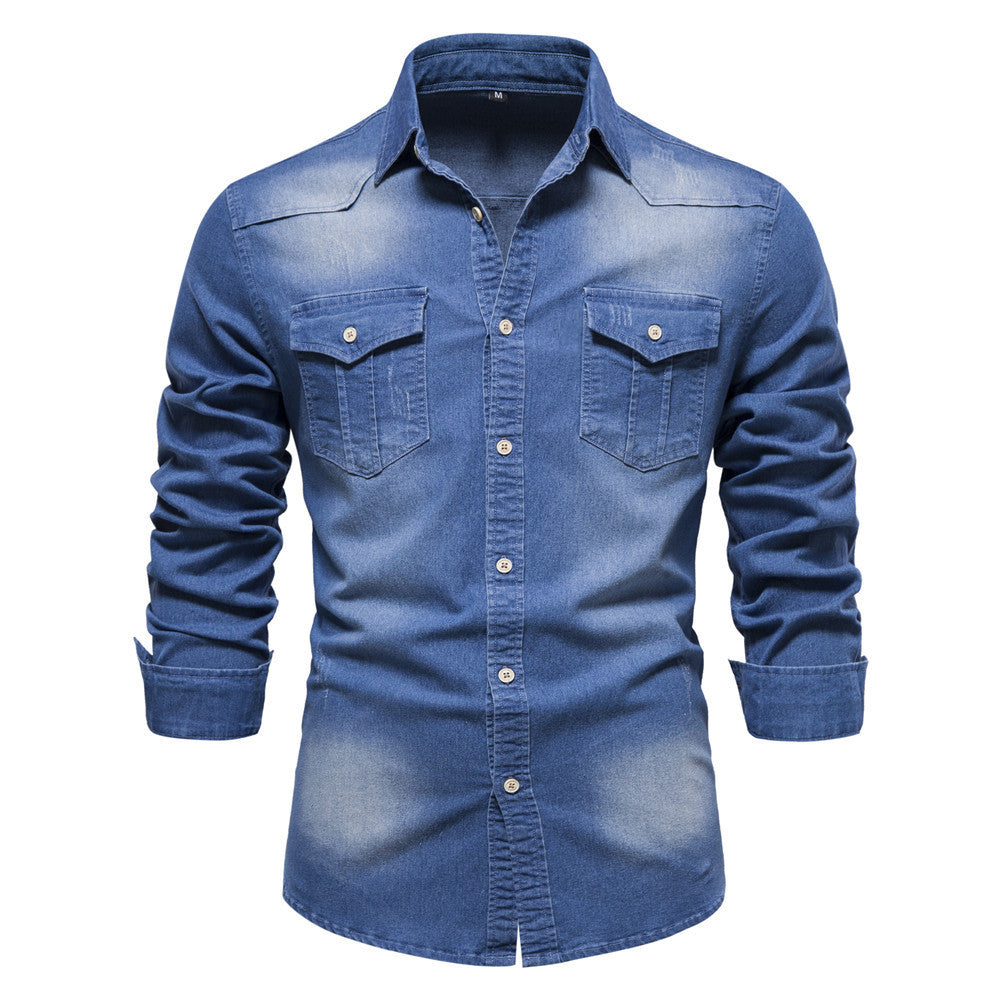 Loom & Soul™ Men’s Denim Shirt – Slim Fit Long-Sleeve Casual Button-Down Top