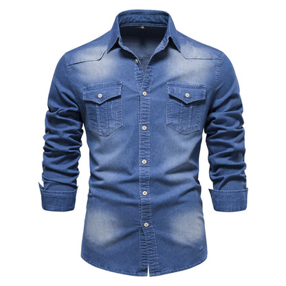 Loom & Soul™ Men’s Denim Shirt – Slim Fit Long-Sleeve Casual Button-Down Top