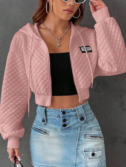 Women’s Elegant Letter Hoodie – Red & Black Cropped Street Pullover