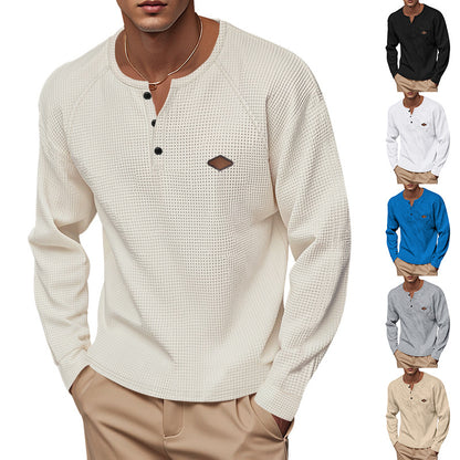 Henley gofre de manga larga para hombre – Secado rápido ajuste holgado ranglán