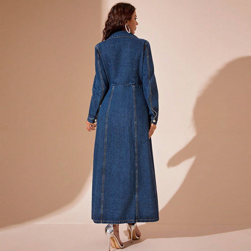 Vestido cárdigan de mezclilla con botones para mujer – Corte urbano de manga larga